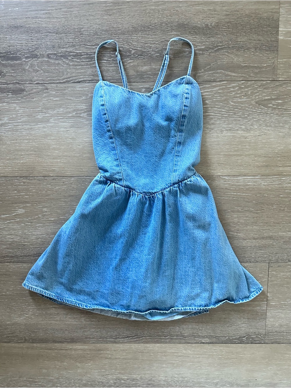 Hollister Light Blue Denim Mini Dress with Spaghetti Straps